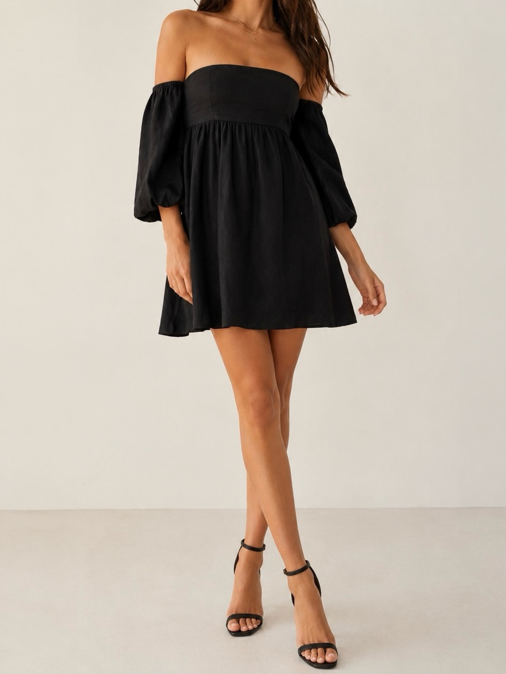Urban Outfitters Caterina Linen Off-The-Shoulder Mini Dress